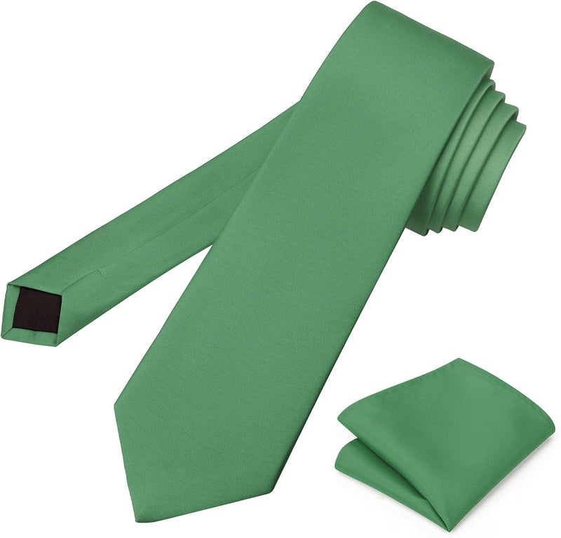 pensee Men's Tie Set Solid Pure Color 3.15" (8CM) Classic Formal Plain Necktie and Pocket Square Set For Men - Image 3